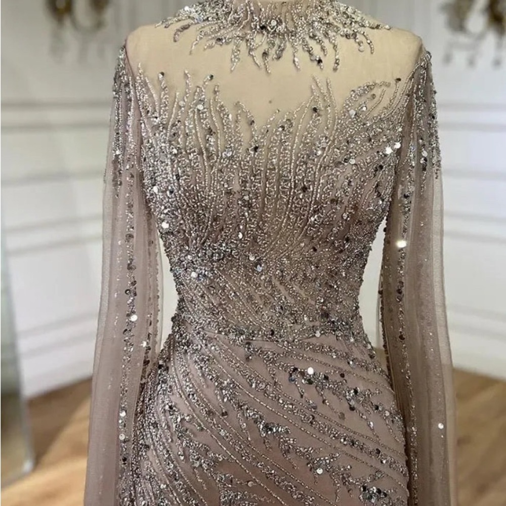 Brand New Serene Hill Cape Sleeve Embellished Gown